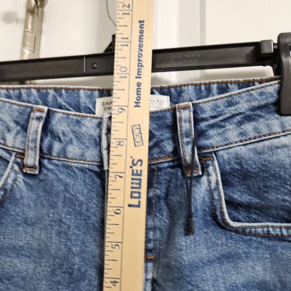 Zara Basic Z1975 Denim Boho Fringe Ankle Jeans Women 6 (30x26) Blue Raw Hem NWOT - Picture 7 of 11